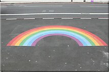 TQ2879 : View of an NHS rainbow outside Victoria station by Robert Lamb