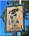 Sign in Pett Road outside the Two sawyers public house, Pett