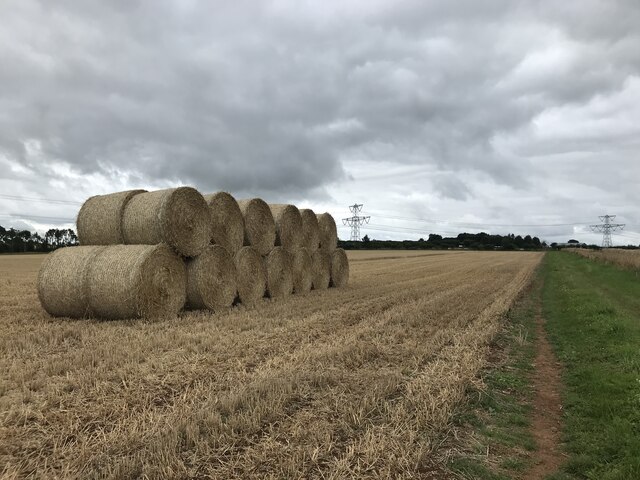 Straw bales by the path