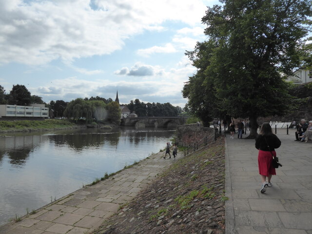 View to the weir and Dee Bridge in Chester in August