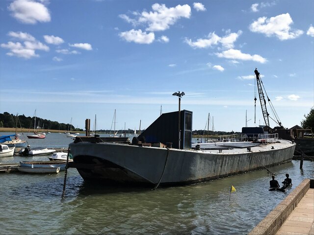 Steel boat hull and the Sisters statue in Woodbridge, Suffolk