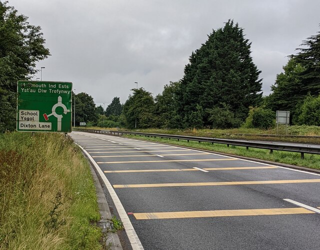 Yellow strips on the A40, Dixton, Monmouth