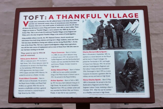 'Thankful Village' information board, Toft