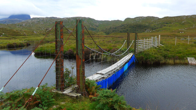 Derelict footbridge over the Abhainn Bad na h-Achlaise