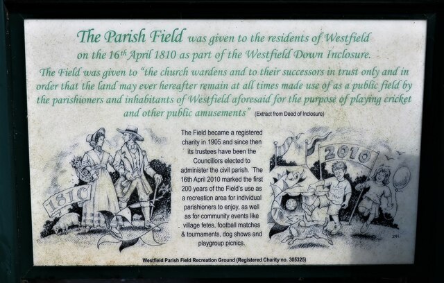 Sign at entrance to path leading to Parish Field, Westfield
