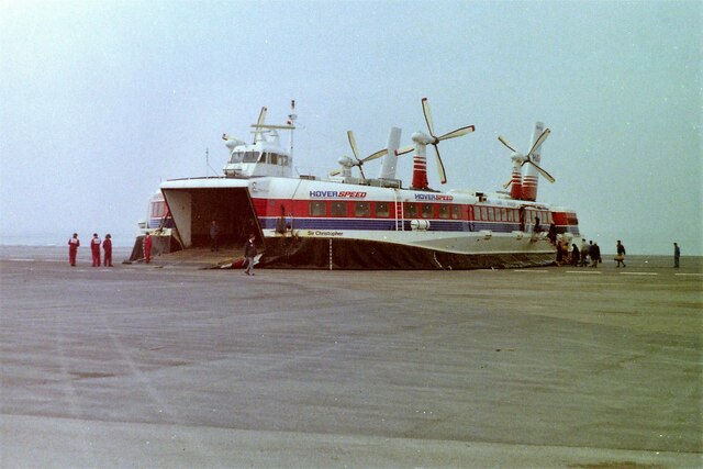 Hovercraft "Sir Christopher" on the apron at Dover, 1987