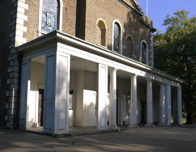 The portico of Holy Trinity church, on Clapham Common