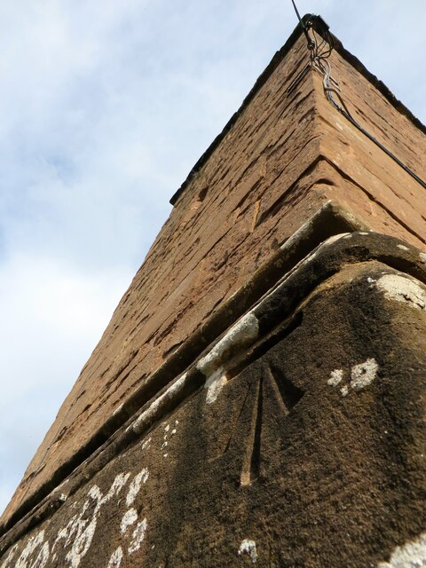 OS benchmark on the steeple of St Tysilio's church, Sellack