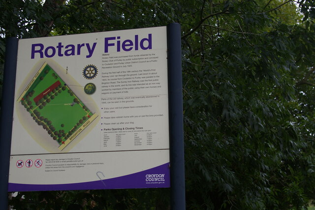 Sign at the entrance to Rotary Field, Purley