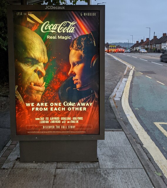 Coca-Cola advert on a Malpas Road bus shelter, Newport