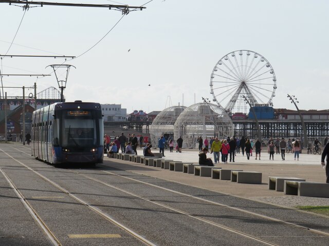 Tram on Blackpool seafront