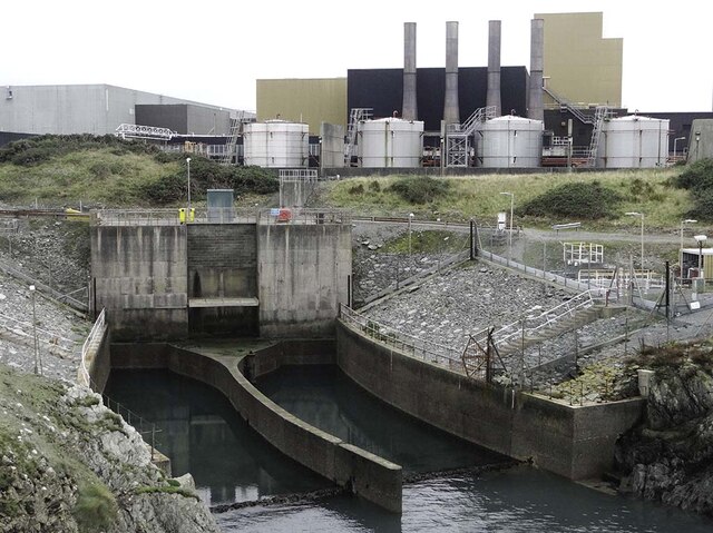The decommissioned Wylfa Nuclear Power Plant The once teeming water outflow at Wylfa.