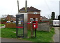 Elizabeth II postbox and telephone kiosk on Fen Road, Ruskington