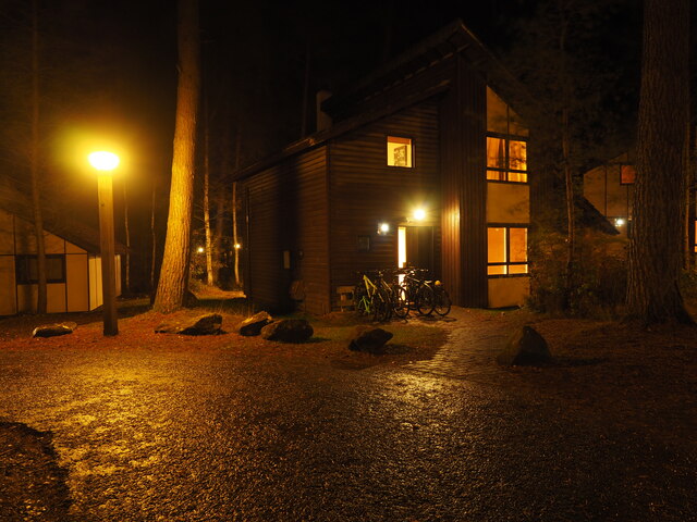 A Center Parcs Lodge at Night Time