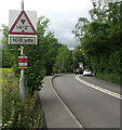 SO3102 : Warning sign 100 yards from a railway bridge, Little Mill, Monmouthshire by Jaggery