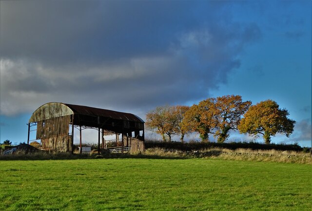 Old barn and autumn trees at Bents Farm