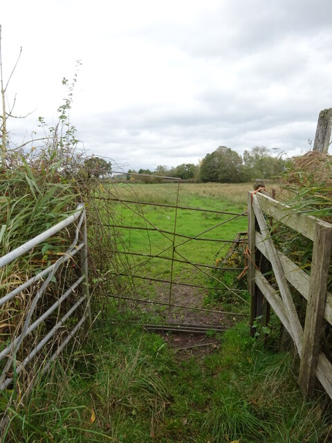 Old iron gate on footpath near Aqualate Mere