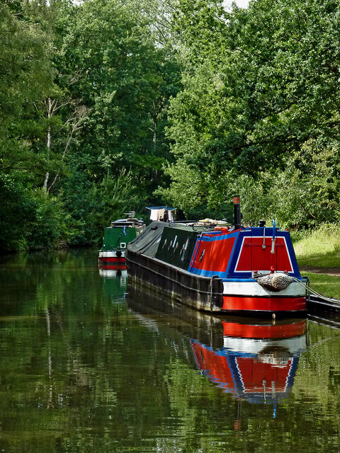 Moored narrowboats near Fradley Junction in Staffordshire