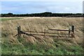NS4358 : Rusty field gate near Caplaw Dam by Alan Reid
