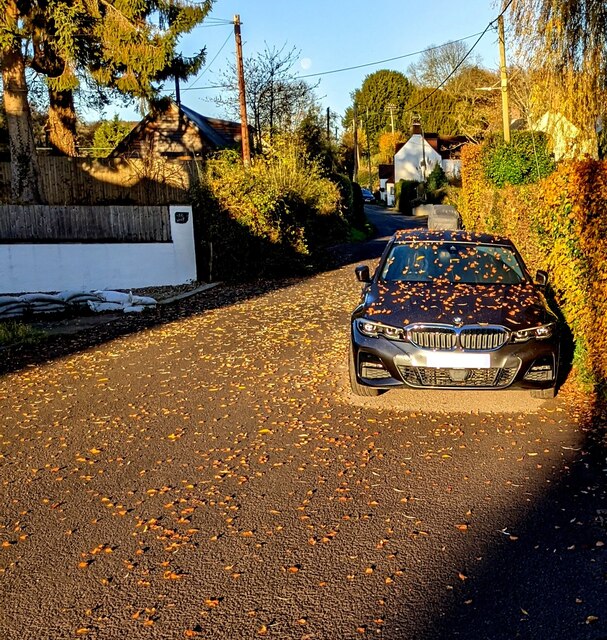 Fallen leaves on a car, Church Road, Llandegveth