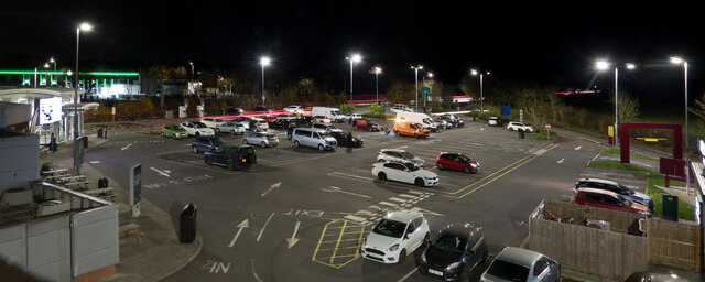The carpark on the northbound side of Knutsford Services on the M6
