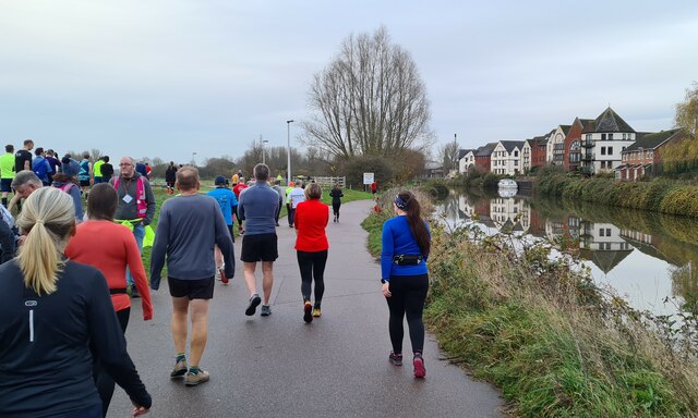 Runners making their way towards the start of Exeter Riverside parkrun
