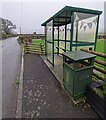 Bunting in a Llanvair Discoed bus shelter