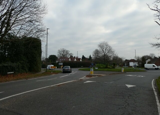 Roundabout at the junction of Guildford and Eglwy Roads with Wych Hill Lane (A)