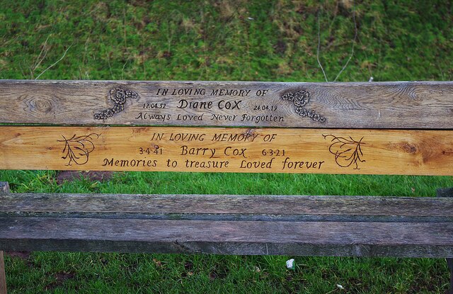 Inscription on seat in Sports Ground, Springfield Park, Kidderminster, Worcs
