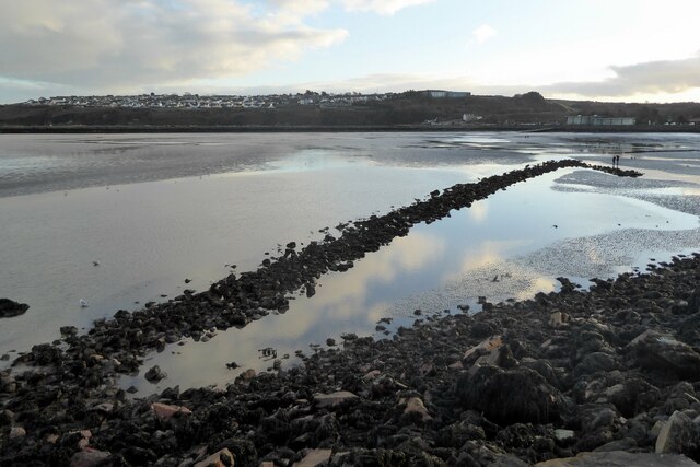 View over fish trap at low tide