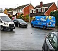 Kwik Fit blue van ascending Larch Grove, Malpas, Newport