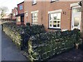 SP3468 : Mossy stone walls to front gardens, Queen Street, Cubbington by Robin Stott