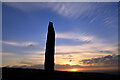 NT5934 : Bemersyde Hill standing stone at sunrise by Walter Baxter