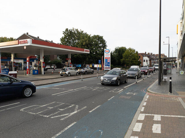 View north-east along High Street Colliers Wood including petrol station