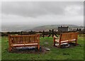 SO5975 : Seats at the Clee Hill viewpoint by Mat Fascione