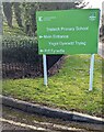 Bilingual school nameboard, Trellech, Monmouthshire