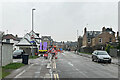 Coleridge Road: purple pipes and temporary lights