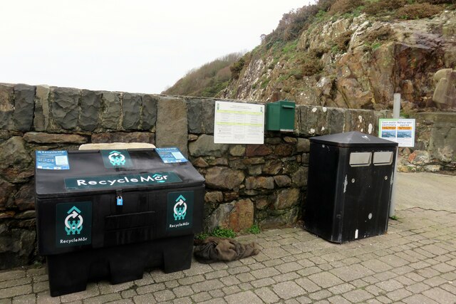 Marine waste recycling bin on quay