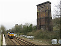 Class 66 locomotive and pier of Walnut Tree Viaduct