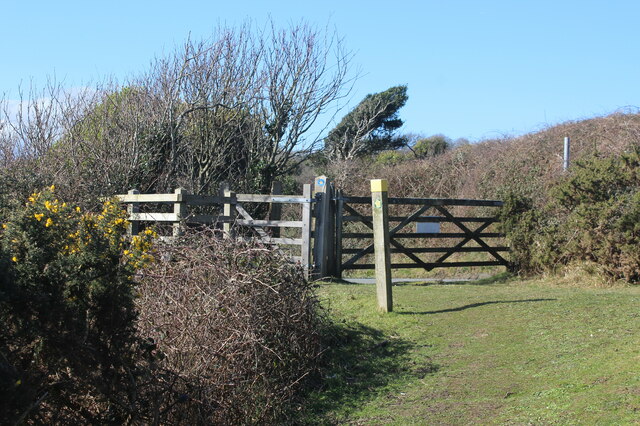 Gates where footpath meets minor road