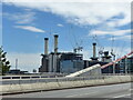 Looking beyond the Chelsea bridge anchor to what was once Battersea Power Station 