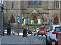 NT2540 : Ukraine flags, Peebles Parish Church (2) by Jim Barton