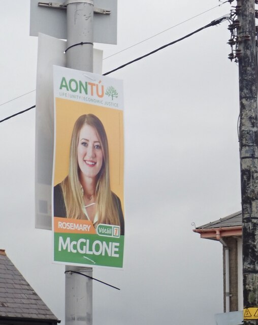 Stormont Election 2022:  Aontú poster in Railway Street, Newcastle