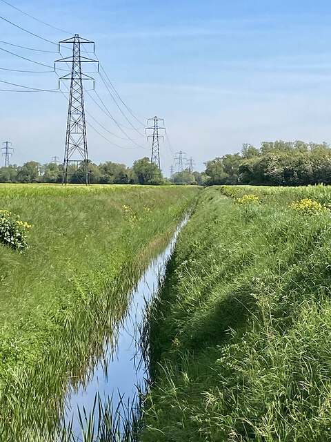 Drain and pylons in the Cambridgeshire Fens