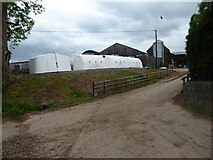 SO6882 : Calf hutches on Harcourt Farm, Stottesdon by Jeremy Bolwell