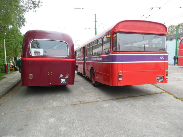 Rear of two Doncaster single-deckers at Trolleybus Museum