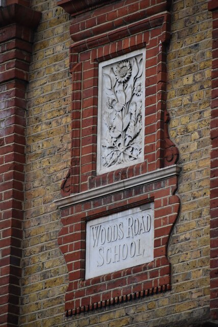 Woods Road School sign in brickwork