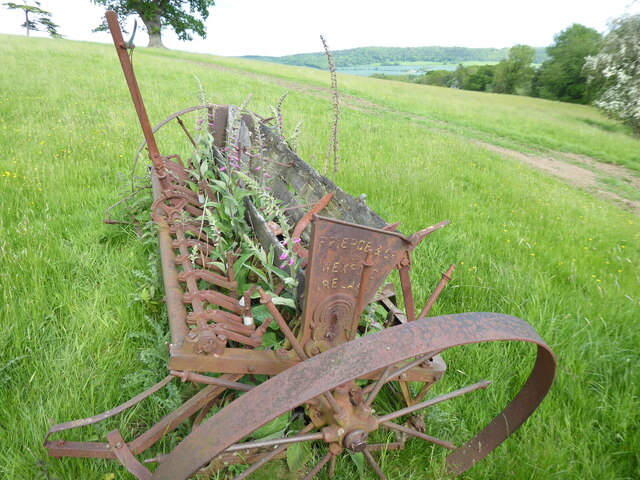 Old agricultural machinery on Preen Manor estate at Church Preen