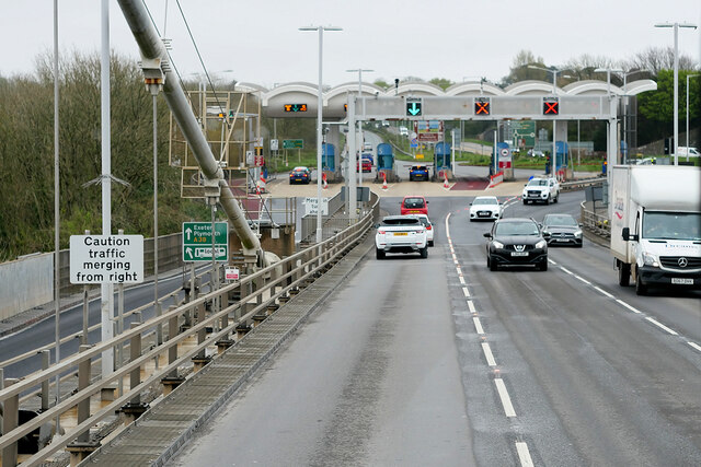 The Tamar Bridge, approaching the Toll Booths