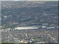 Looking across B & Q to Grimsby Station and town centre: aerial 2022